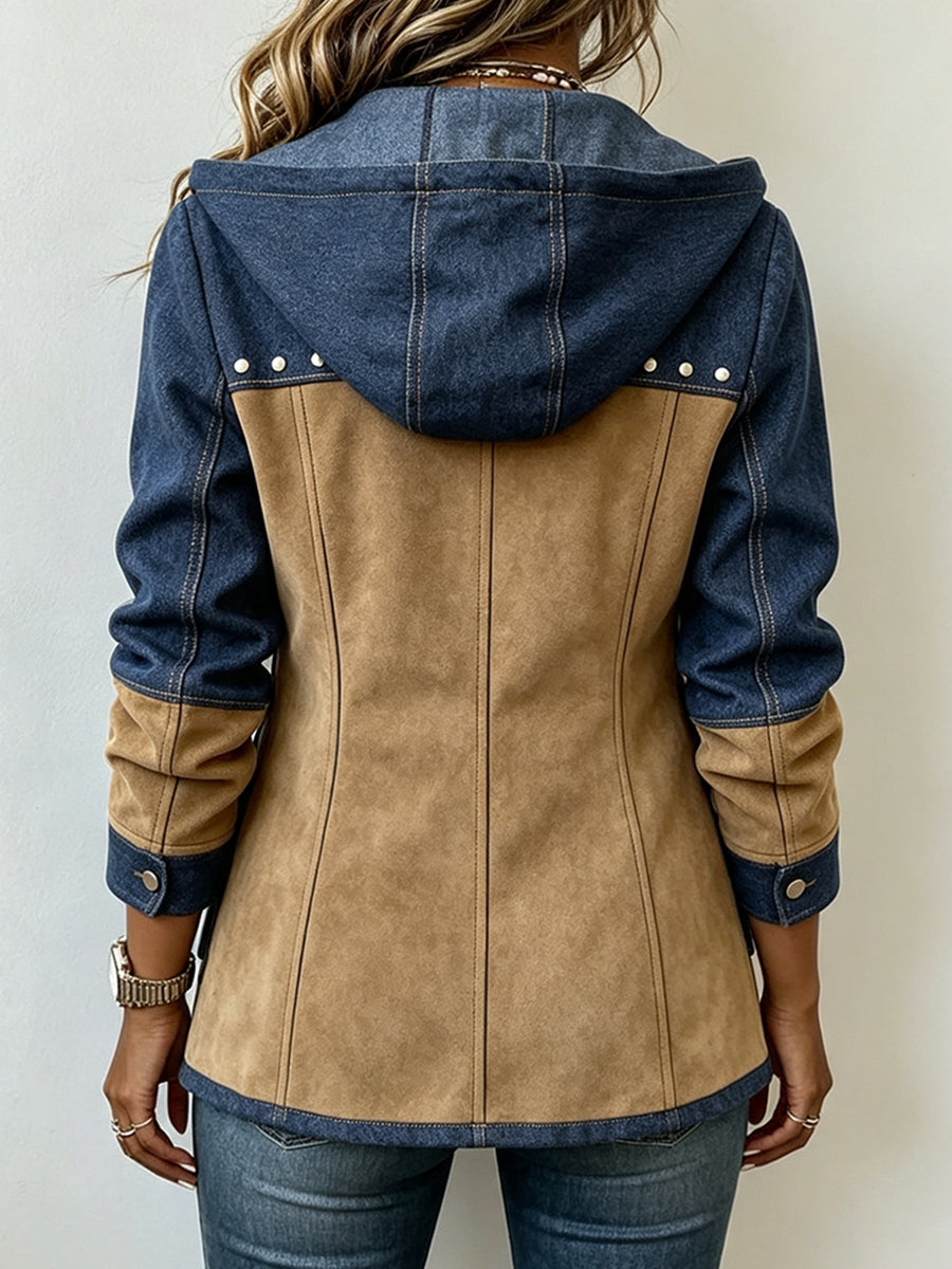 Women's Navy and Camel Hooded Jacket, photo 2