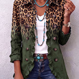 Rowena Leopard Ombre Ruffle Blazer Jacket in Green