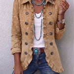 Women's Western Pattern Print Ruffle Jacket in Khaki