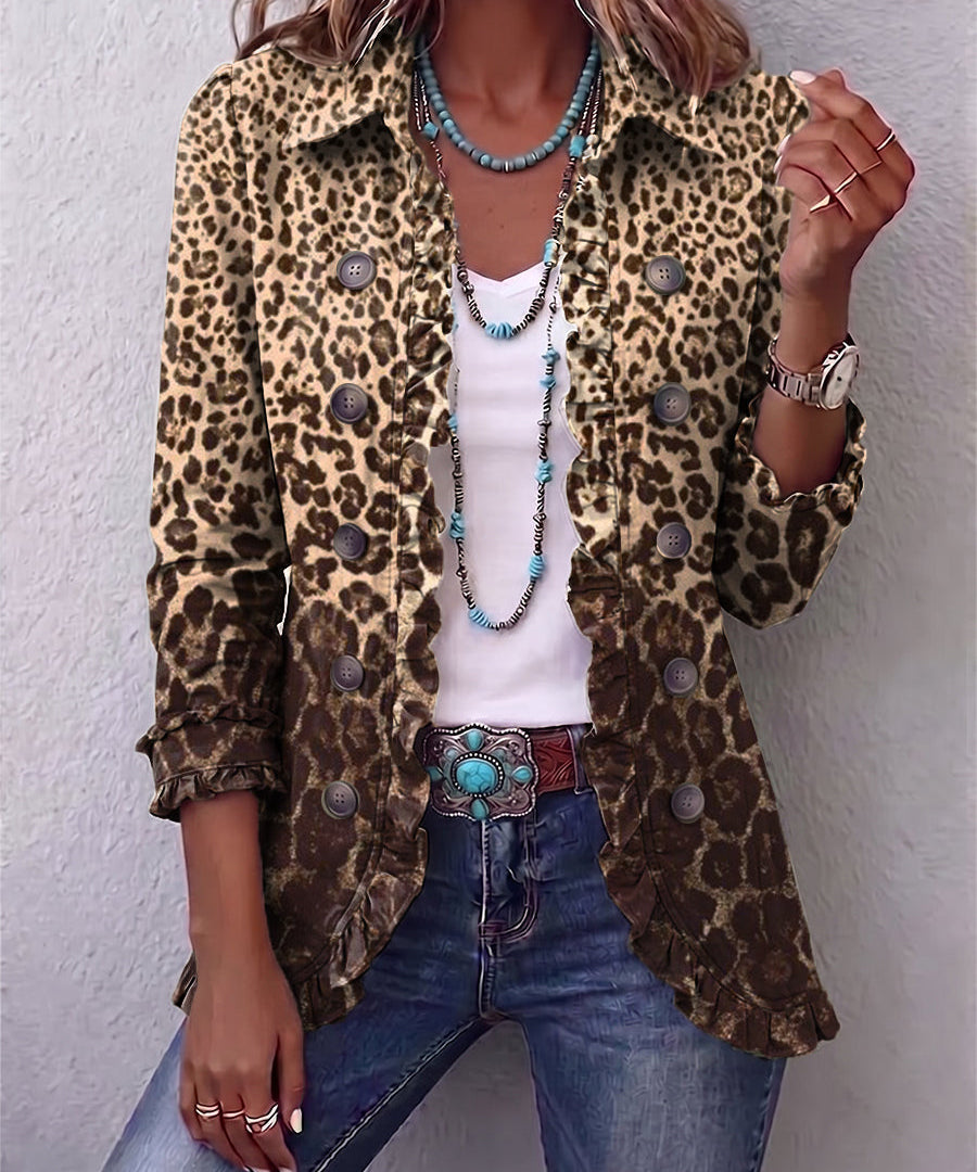 Women's Leopard Print Ruffled Jacket in Multicolor