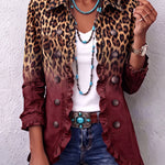 Talia Leopard Ombre Ruffle Blazer Jacket in Wine