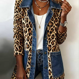 Women's Long Leopard and Denim Jacket, photo 2