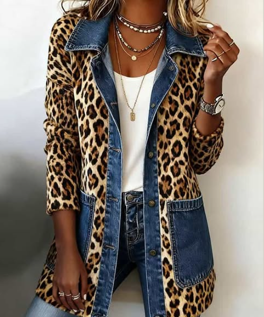Women's Long Leopard and Denim Jacket, photo 2