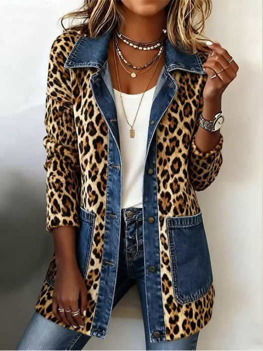 Women's Long Leopard and Denim Jacket, photo 2