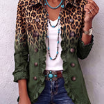 Elspeth Leopard Ombre Ruffle Blazer Jacket in Green