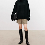 Anneliese Cable-Knit Turtleneck Sweater in Black