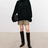 Anneliese Cable-Knit Turtleneck Sweater in Black