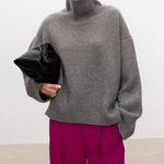 Anneliese Cable-Knit Turtleneck Sweater in Gray