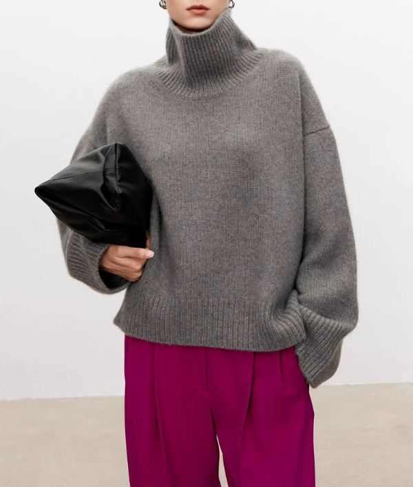 Anneliese Cable-Knit Turtleneck Sweater in Gray