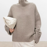 Anneliese Cable-Knit Turtleneck Sweater in Camel