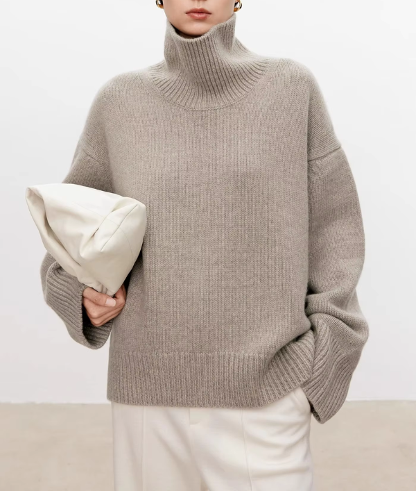 Anneliese Cable-Knit Turtleneck Sweater in Camel