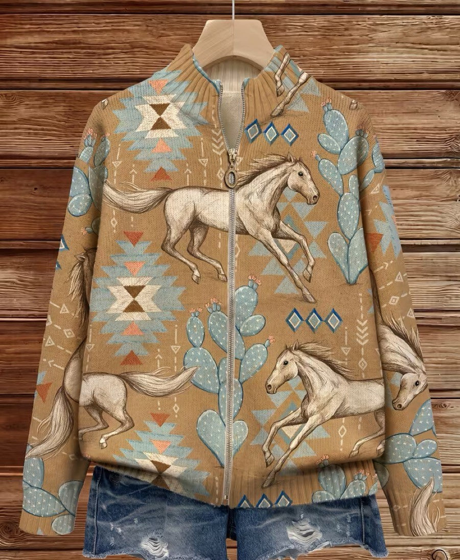 Women's Desert Print Zip Cardigan, photo 2