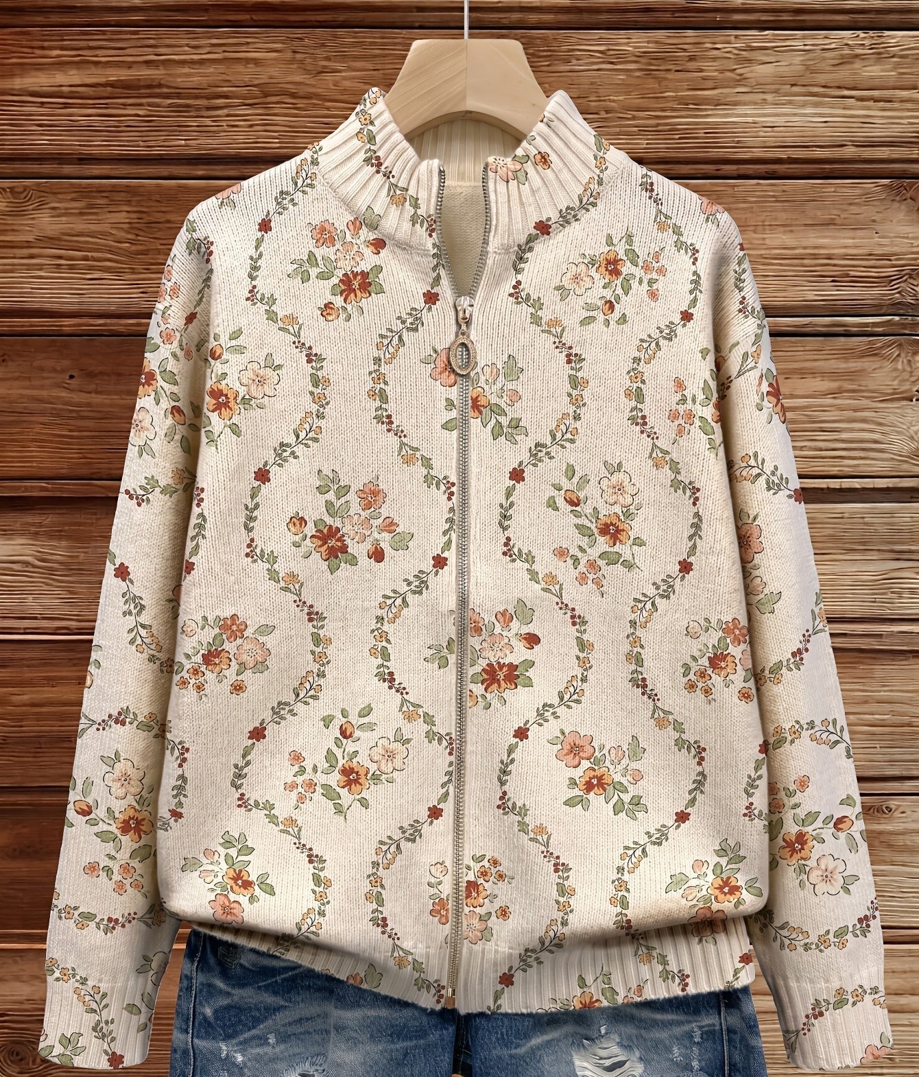 Women's Floral Vine Zip Cardigan, photo 2