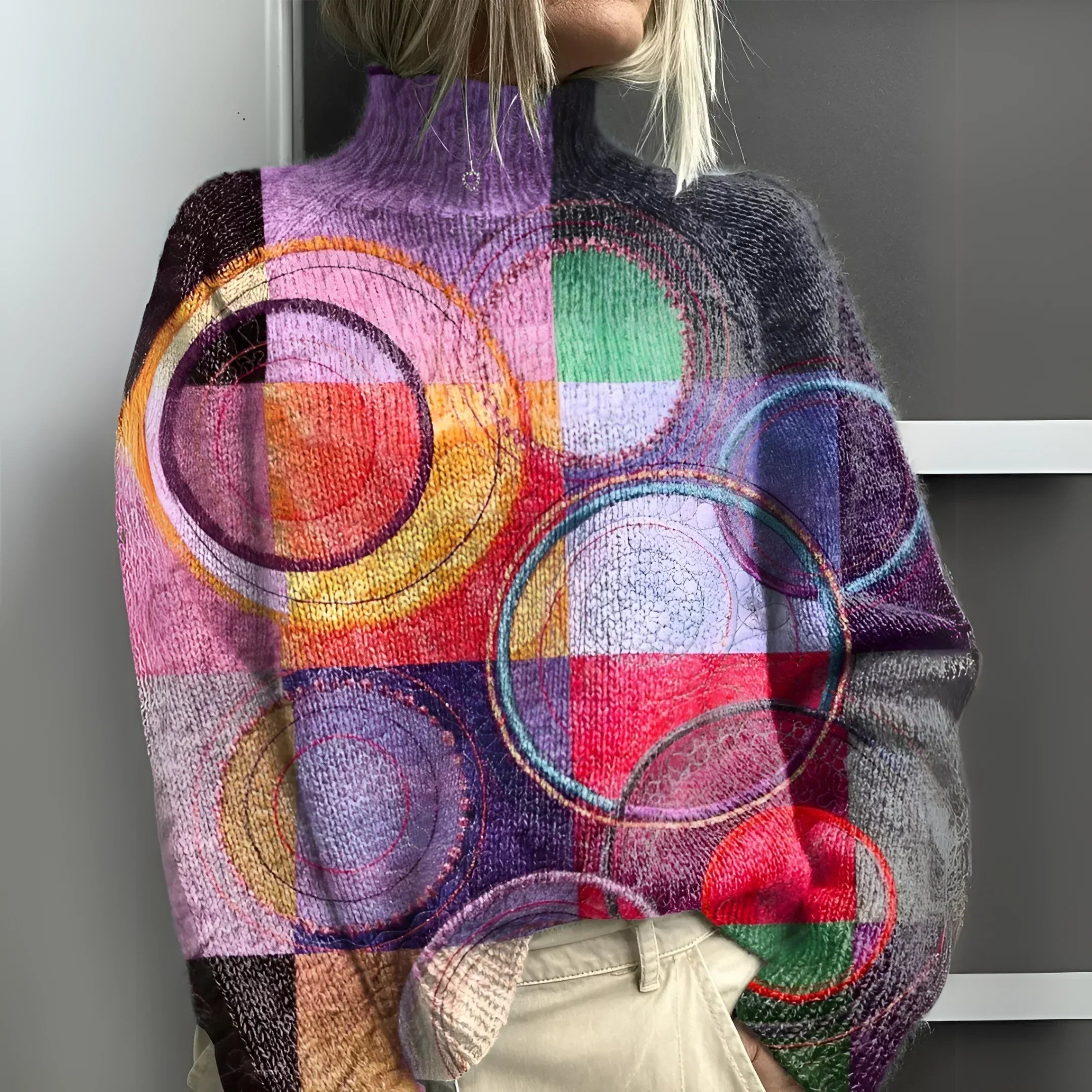 Women's Color-Blocked Knit Turtleneck