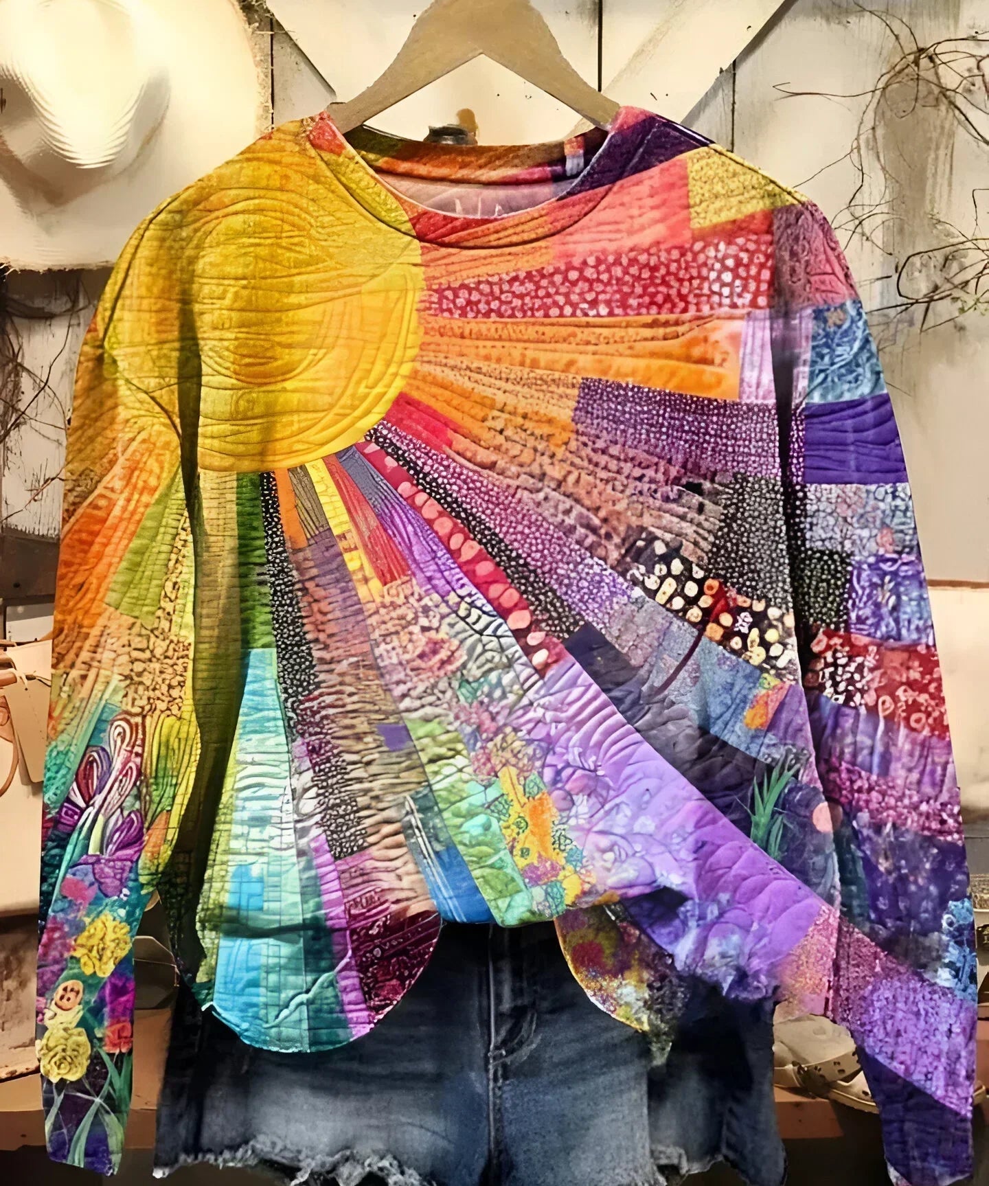 Women's Vibrant Sun-Collage Knit Sweater