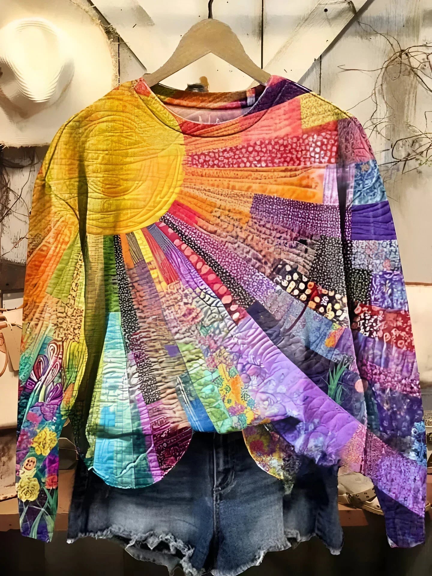 Women's Vibrant Sun-Collage Knit Sweater