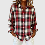 Women's Vintage Plaid Button-Front Blouse in Red