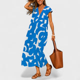 Women's Flowing V-Neck Dress in Blue