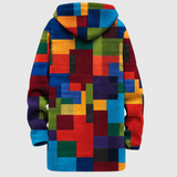 Cardigan com capuz Linda Monroe Muriel em padrão color-block geométrico multicolorido com fecho frontal e bolsos
