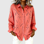 Women's Coral Wave Print Button-Front Blouse