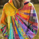 Women's Bohemian Multicolor Patchwork Hoodie