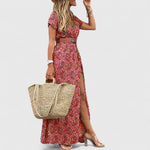 Women's Stylish Boho Maxi Dress in Dark Red