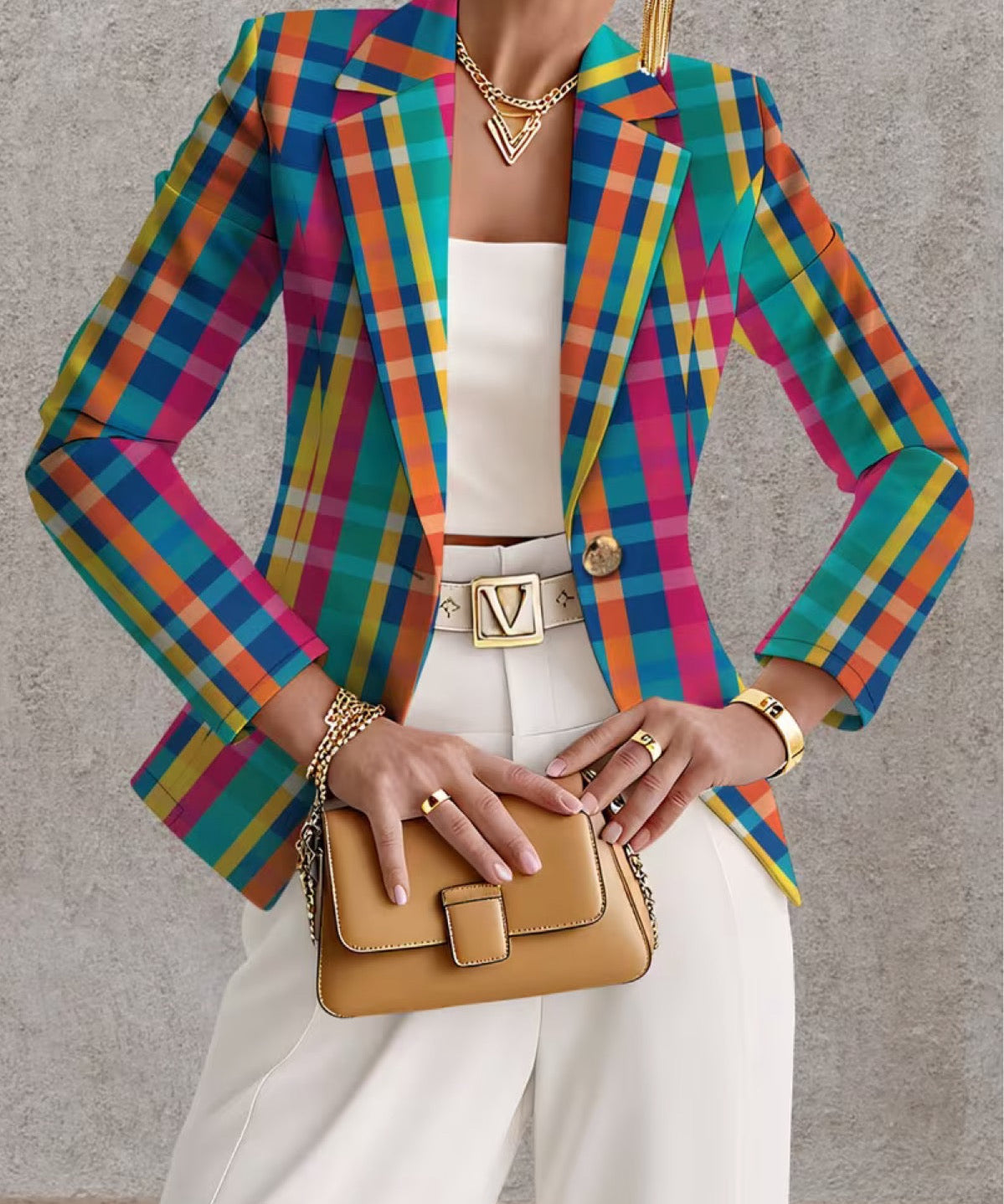 Women's Multicolor Plaid Blazer