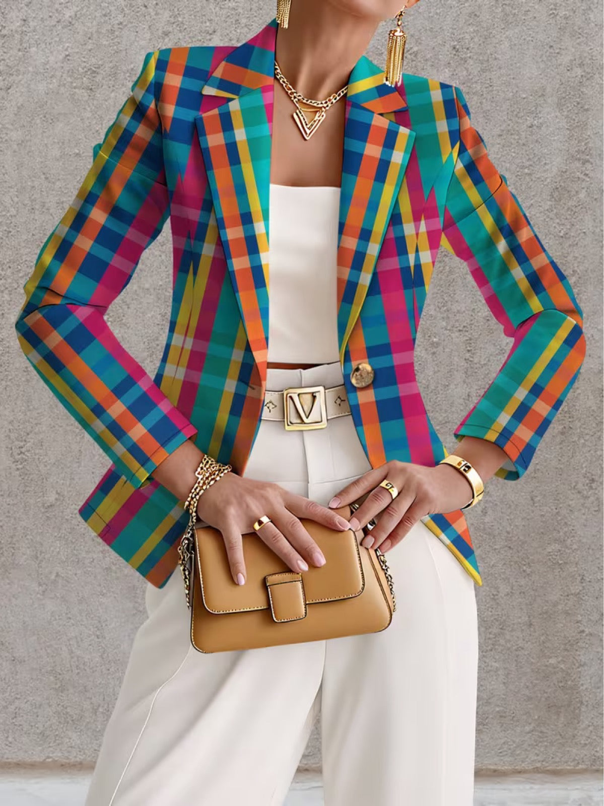 Women's Multicolor Plaid Blazer