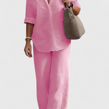 Relaxed Fit Two-Piece Linen-Cotton Ensemble in Pink