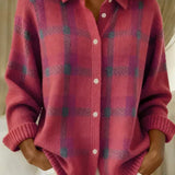 Women's Pink Plaid Knit Cardigan