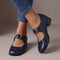 Women's Soft Leather Block-Heel Mary Janes in Navy Blue