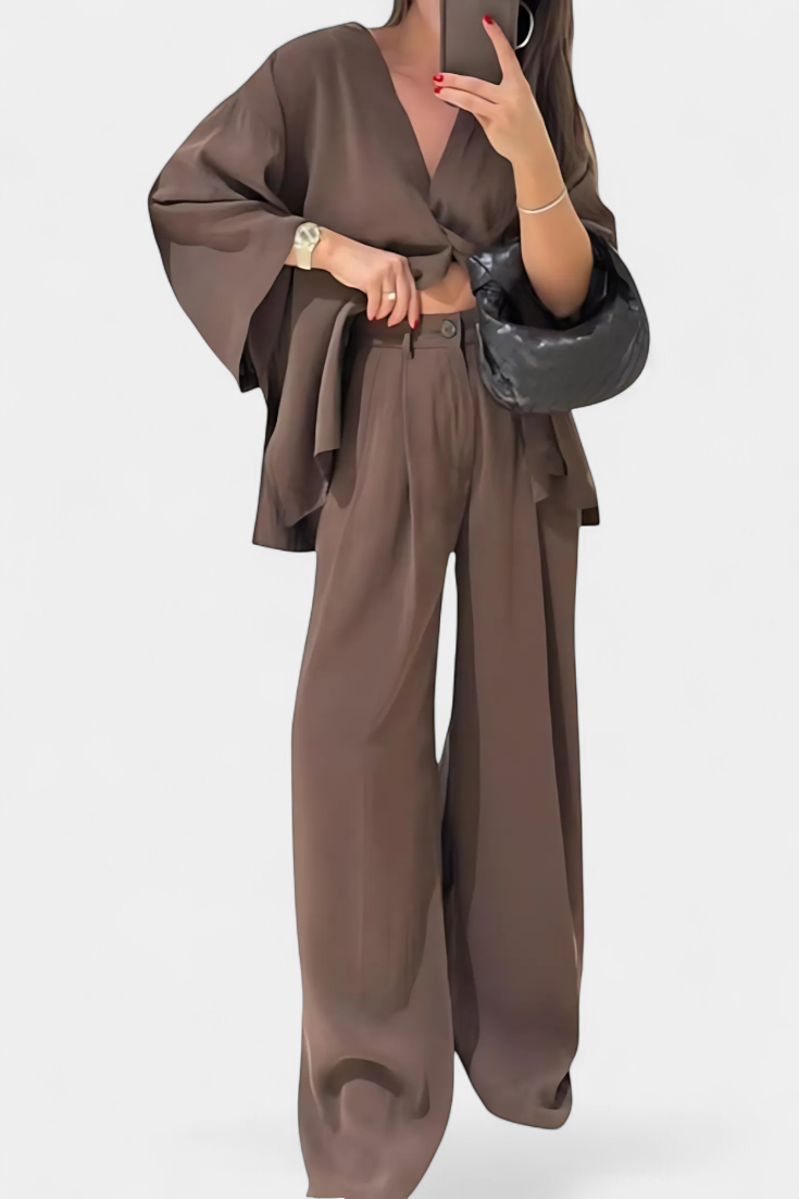 V-Neck Top with Straight-Leg Pants Set, photo 2