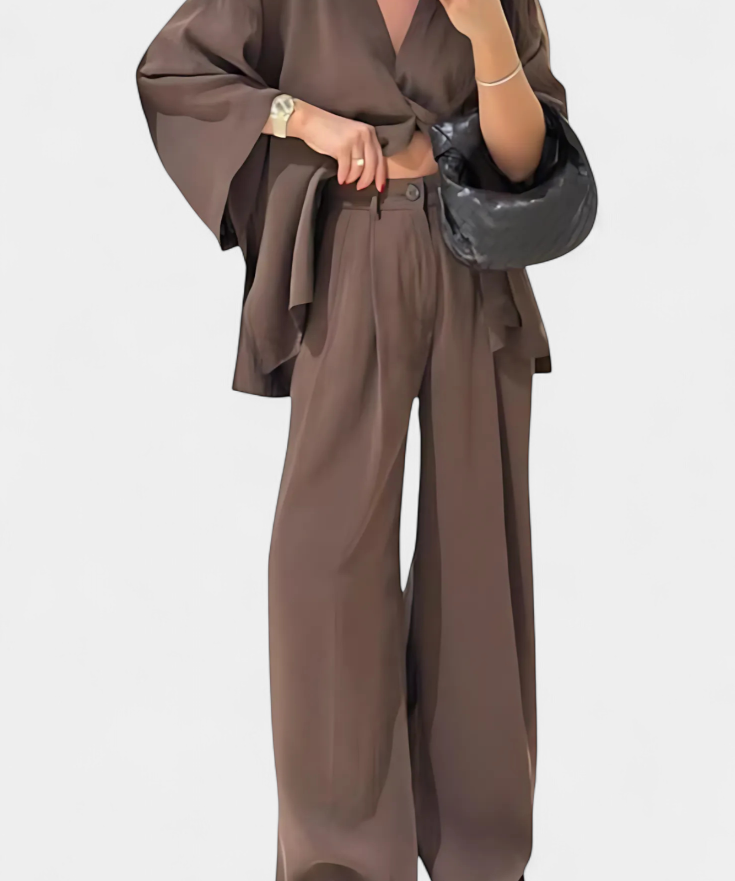 V-Neck Top with Straight-Leg Pants Set, photo 2