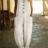 Women's Vintage-Wash Denim Jumpsuit in White
