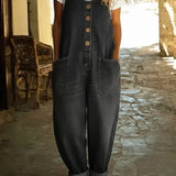 Women's Vintage-Wash Denim Jumpsuit in Black