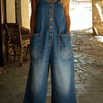 Women's Vintage-Wash Denim Jumpsuit in Blue