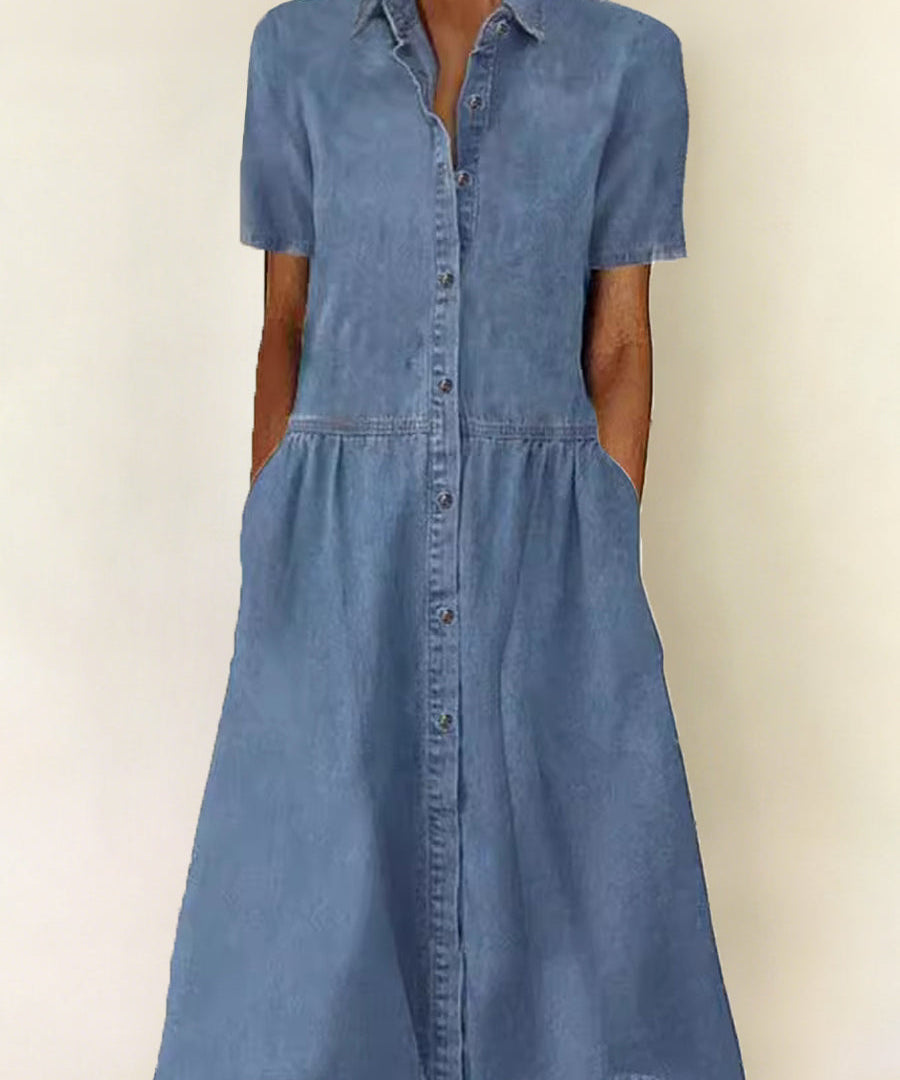 Women's Short-Sleeve Denim Dress in Blue