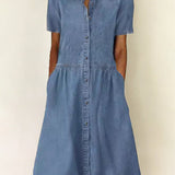 Women's Short-Sleeve Denim Dress in Blue