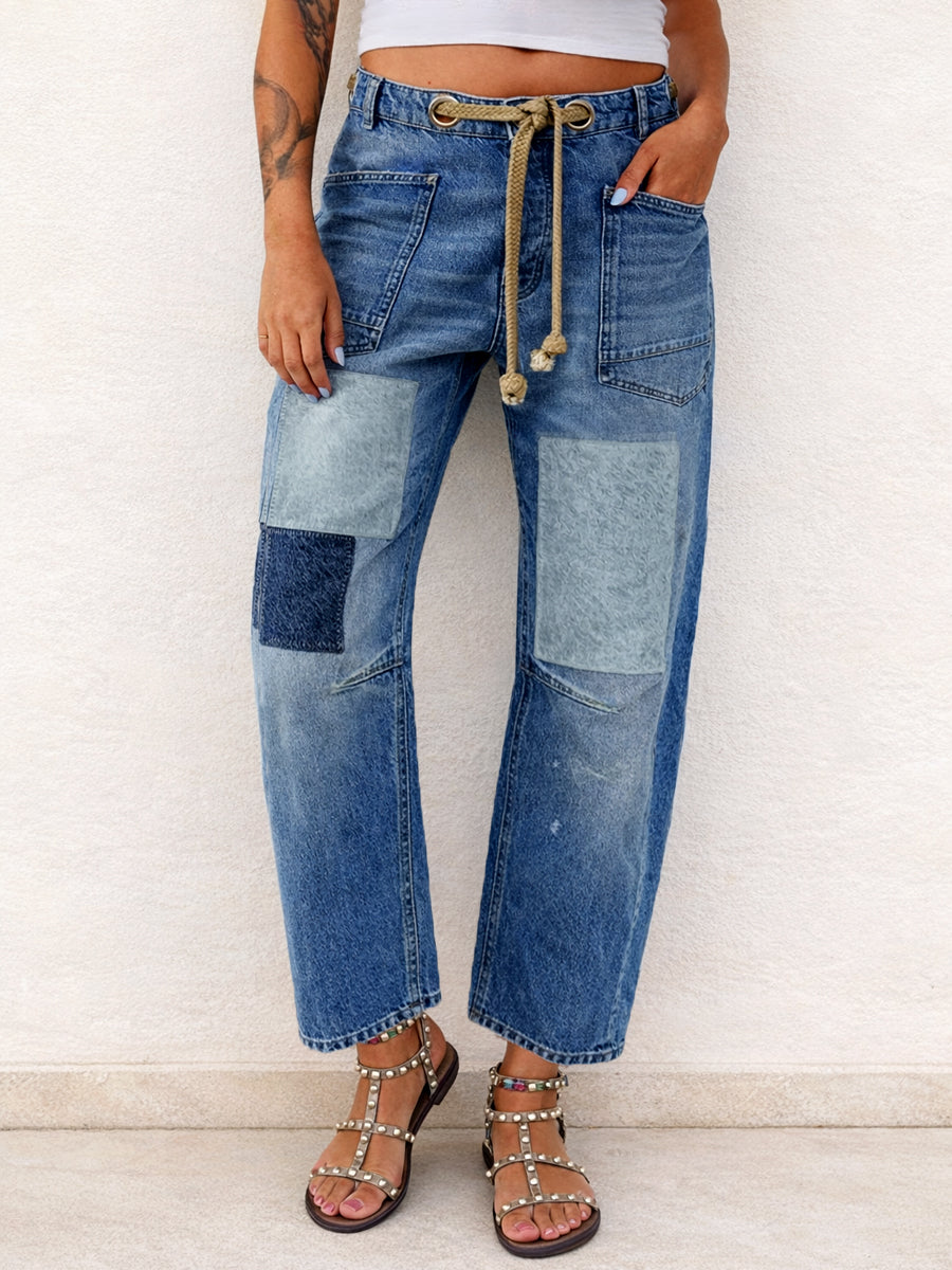 Women's Patchwork Jeans in Blue