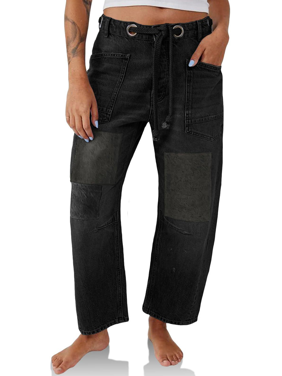 Women's Patchwork Jeans in Black