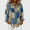 Women's Vintage Patchwork Button-Front Blouse in Blue