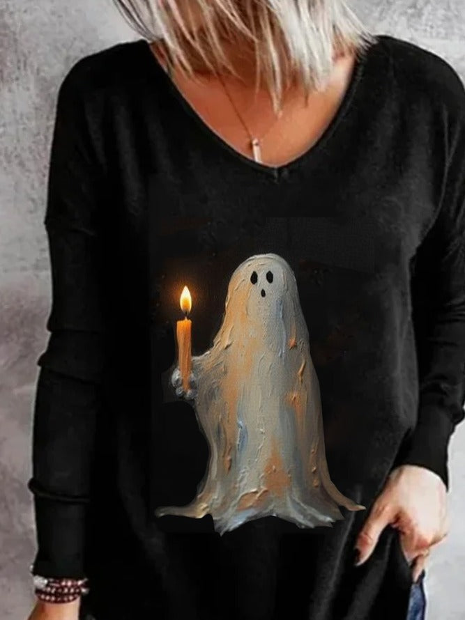 Women's Ghost Candle V-Neck Tee, photo 2