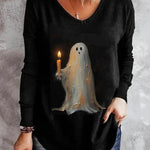 Women's Ghost Candle V-Neck Tee in Black