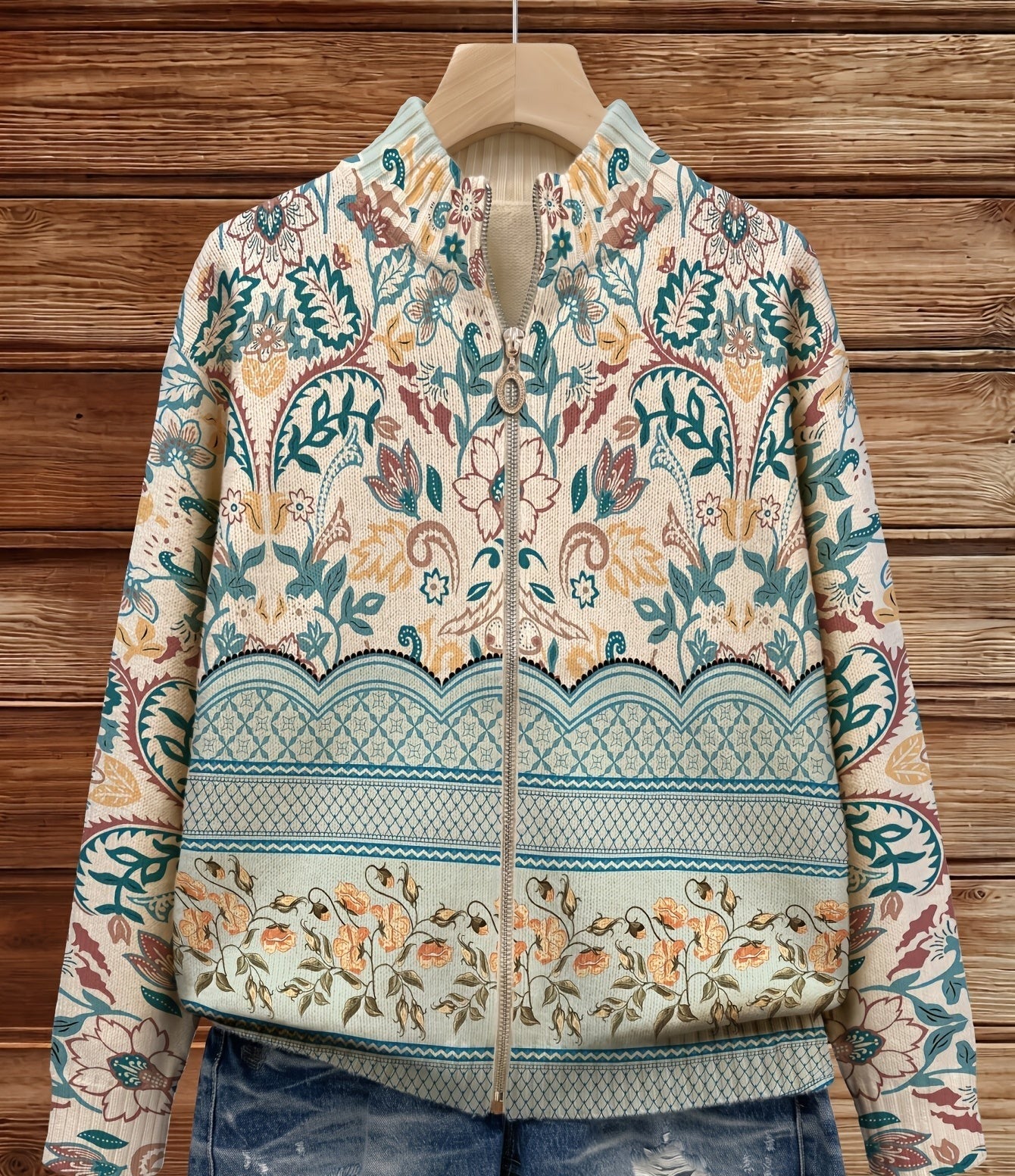 Women's Botanical Border Zip Cardigan, photo 2