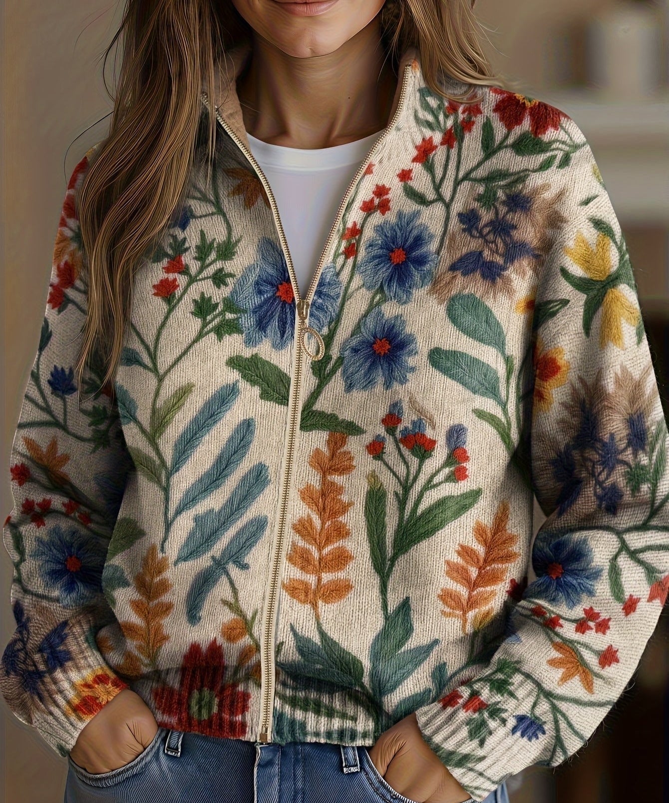 Women's Garden Floral Zip Cardigan