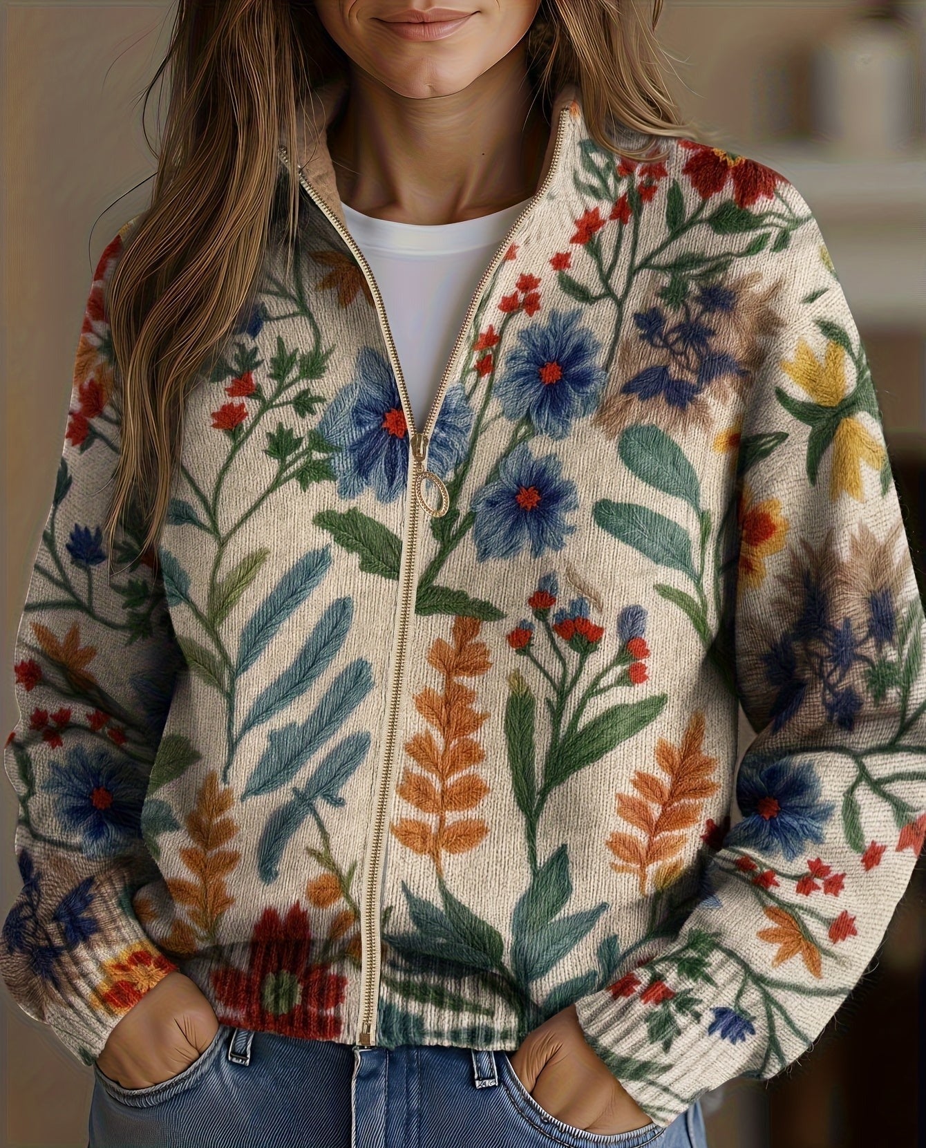 Women's Garden Floral Zip Cardigan