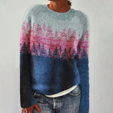 Women's Nordic-Pattern Cable-Knit Sweater in Blue/Pink