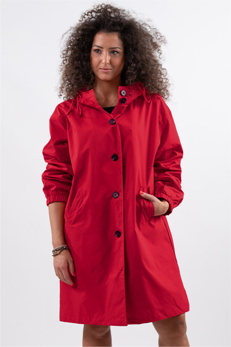 Women's Oversized Water-Repellent Windbreaker in Cherry Red