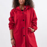 Women's Oversized Water-Repellent Windbreaker in Cherry Red