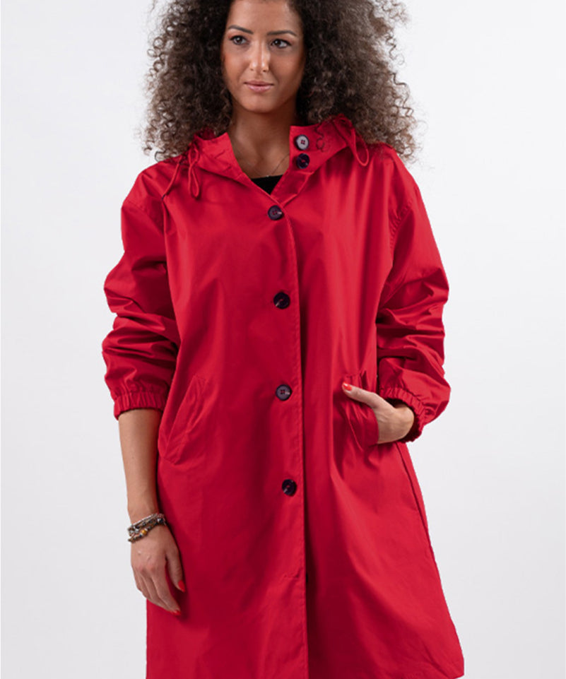 Women's Oversized Water-Repellent Windbreaker in Cherry Red